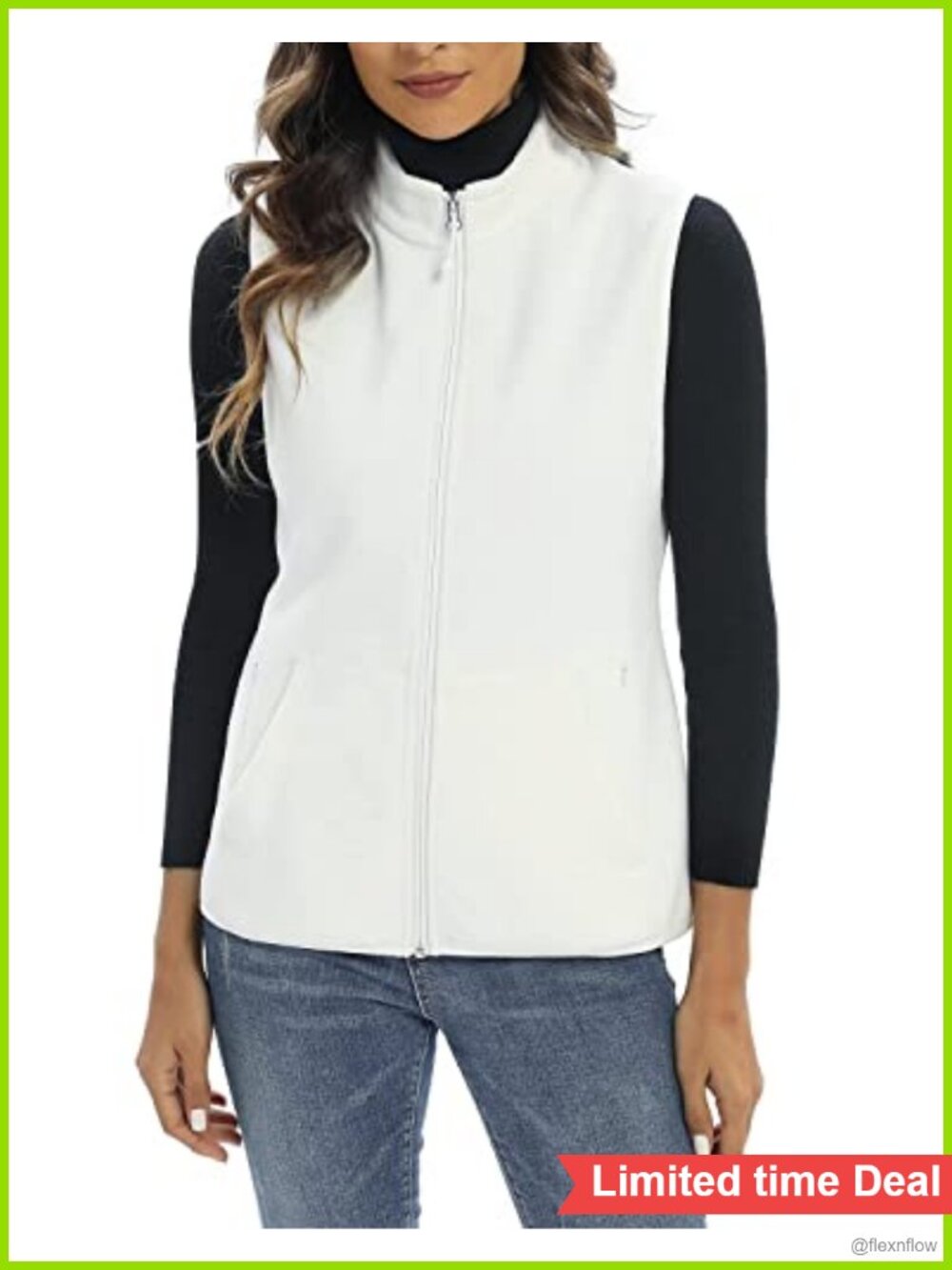 Women's Fleece Vest with 6 Pockets, Lightweight, Zip Front, Sleeveless, Ivory